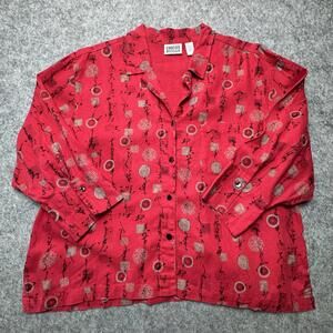 Chico’s Design Women’s Red Asian Calligraphy Print 3/4 sleeve Blouse Shirt